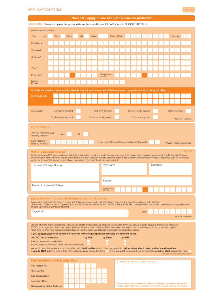 16 25 Railcard Form Fill Online Printable Fillable Blank PdfFiller
