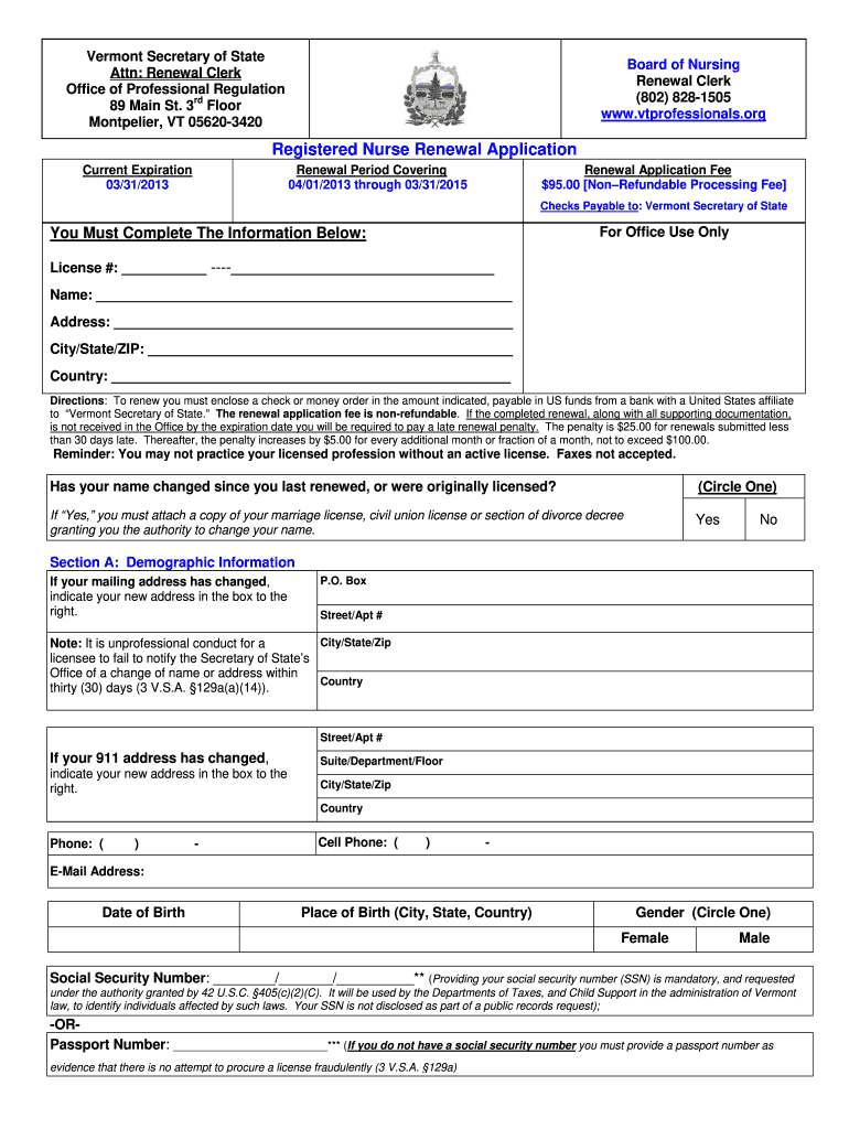 2013 2021 Form VT RN Renewal Application Fill Online Printable