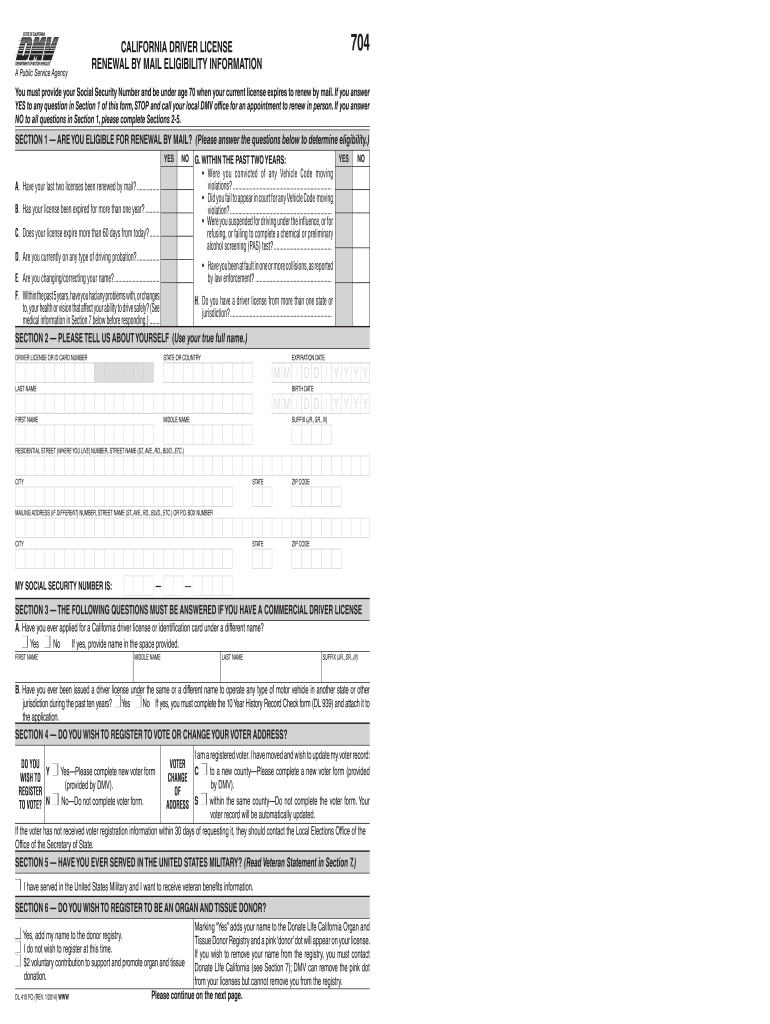 2014 Form CA DMV DL 410 FO Fill Online Printable Fillable Blank