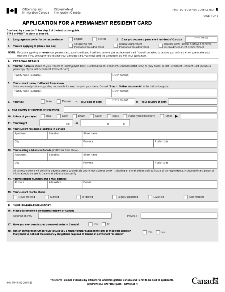 Application For A Permanent Resident Card Canada Free Download