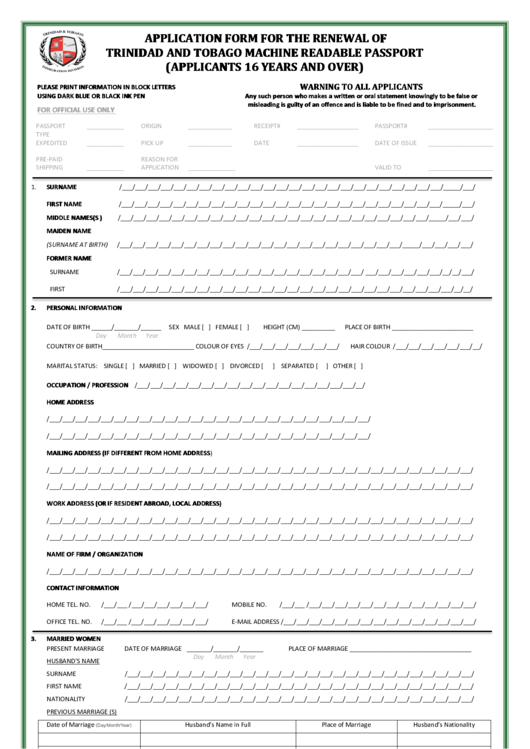 Application Form For The Renewal Of Trinidad And Tobago Machine 