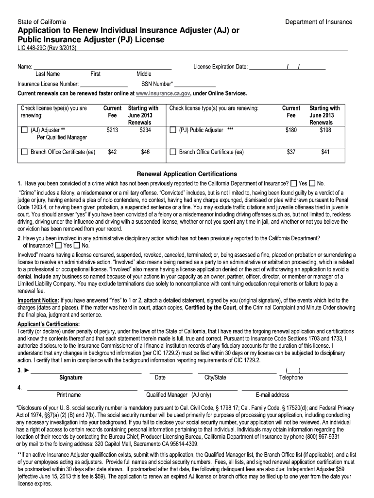 CA LIC 448 29C 2013 Fill And Sign Printable Template Online US