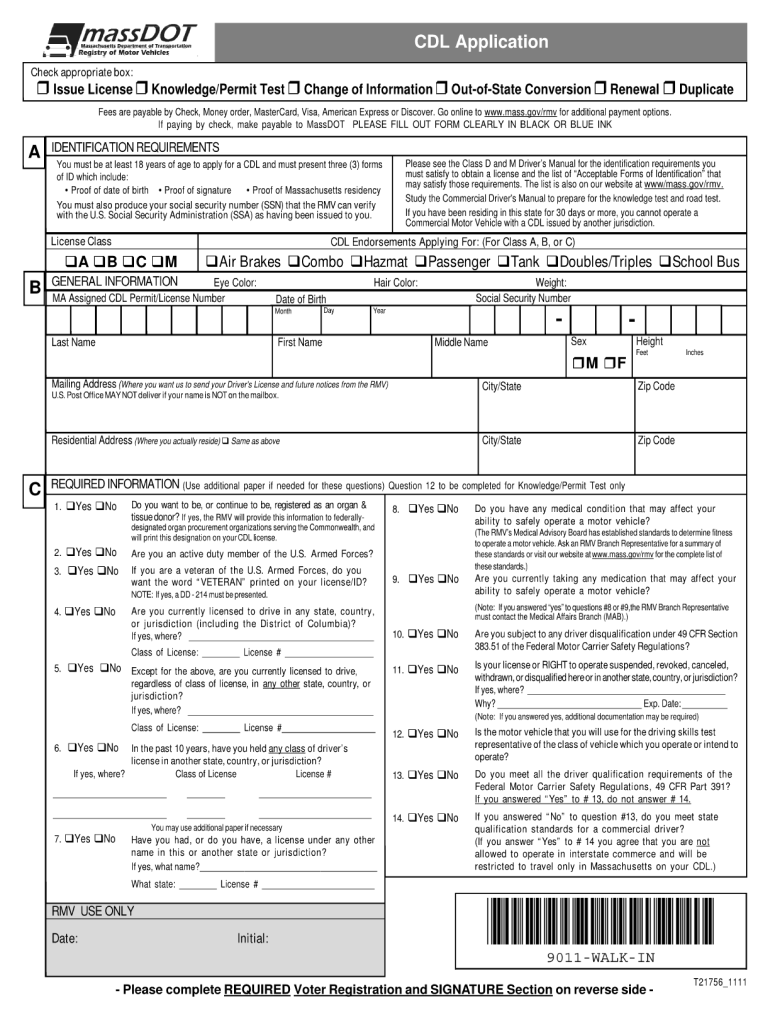 Cdl Renewal Massachusetts Fill Online Printable Fillable Blank 