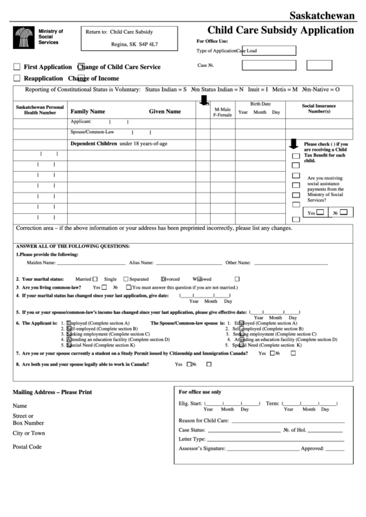 Child Care Subsidy Application Form Printable Pdf Download