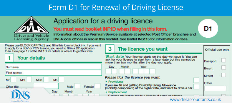 Download D1 Form For Driving License Renewal DNS Accountants