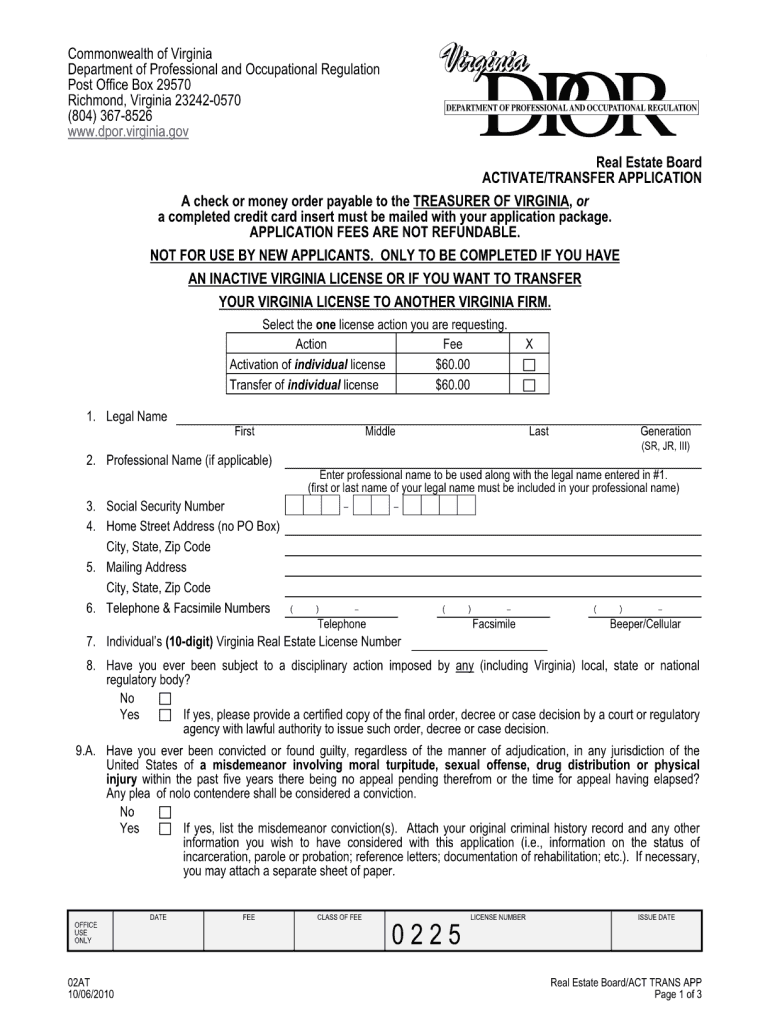 Dpor Transfer Of License Form Fill Out And Sign Printable PDF