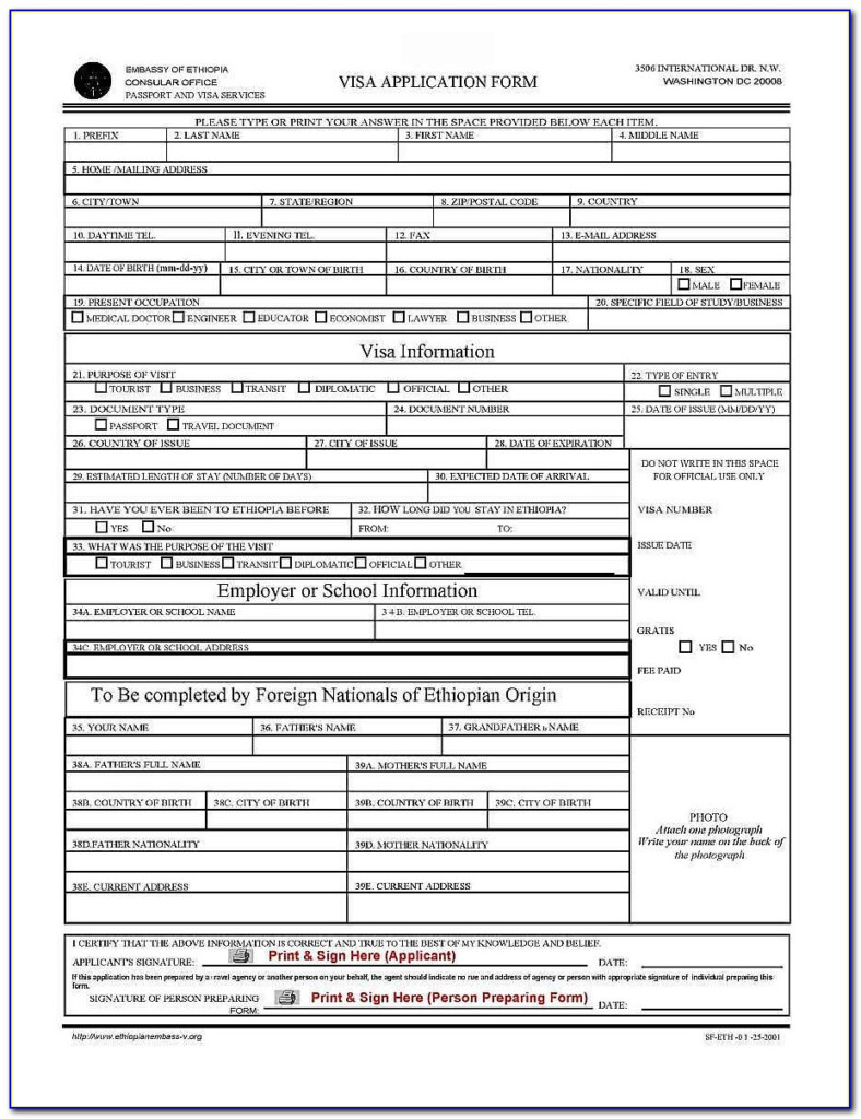 Ethiopian Passport Renewal Application Form In Usa Form Resume 