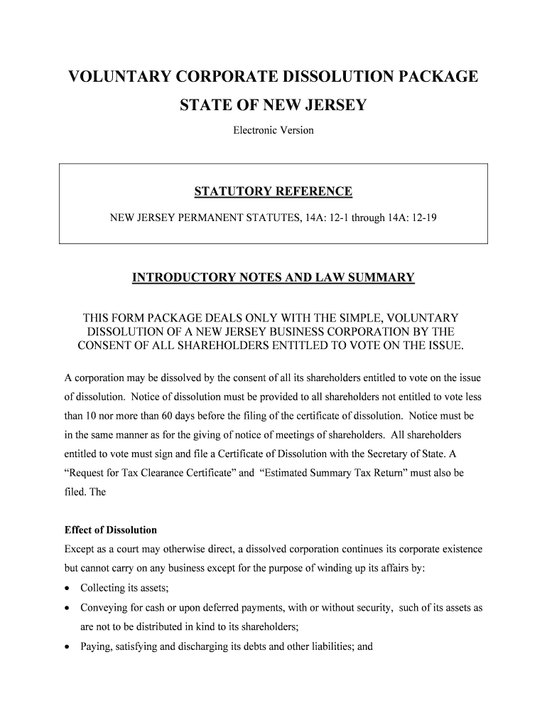 Fill Edit And Print New Jersey Dissolution Package To Dissolve