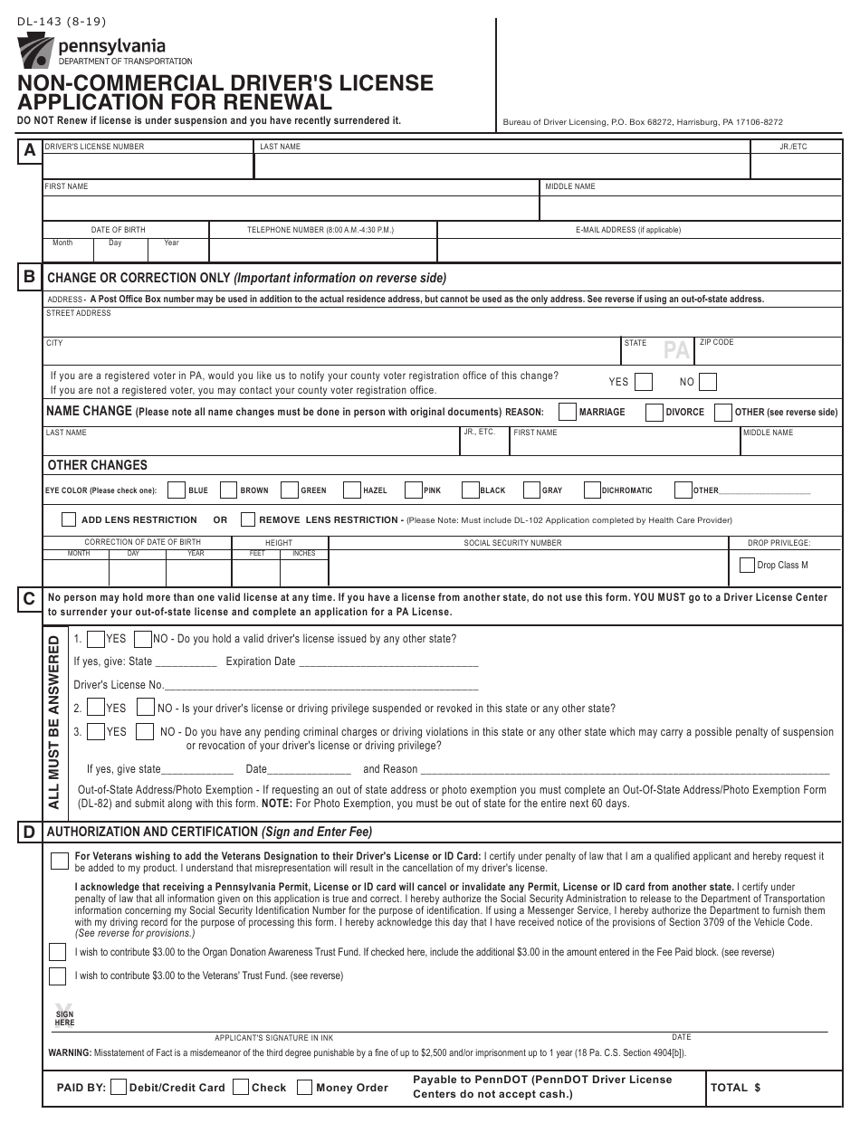Form DL 143 Download Fillable PDF Or Fill Online Non commercial Driver