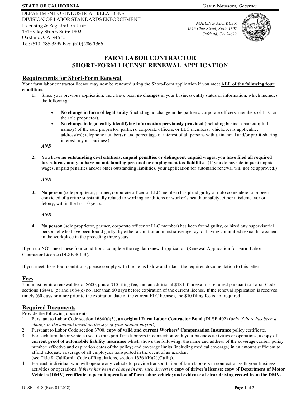 Form DLSE401 S Download Fillable PDF Or Fill Online Farm Labor