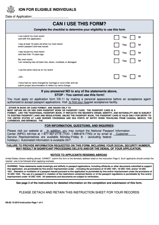 Form Ds 82 U s Passport Renewal Application For Eligible Individuals 