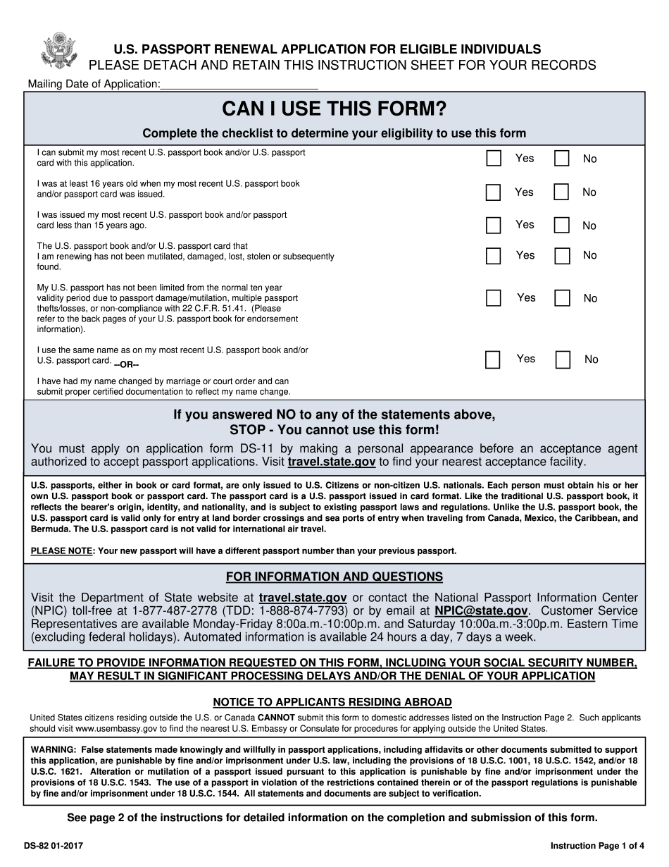 Form DS 82 US Passport Renewal Application Fillable Printable 