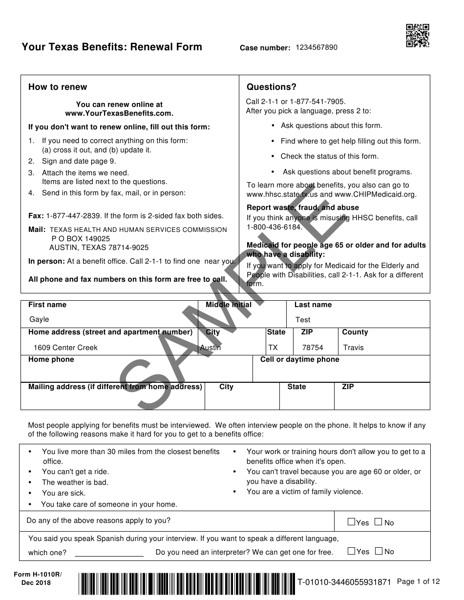 Form H1010R Download Printable PDF Or Fill Online Your Texas Works