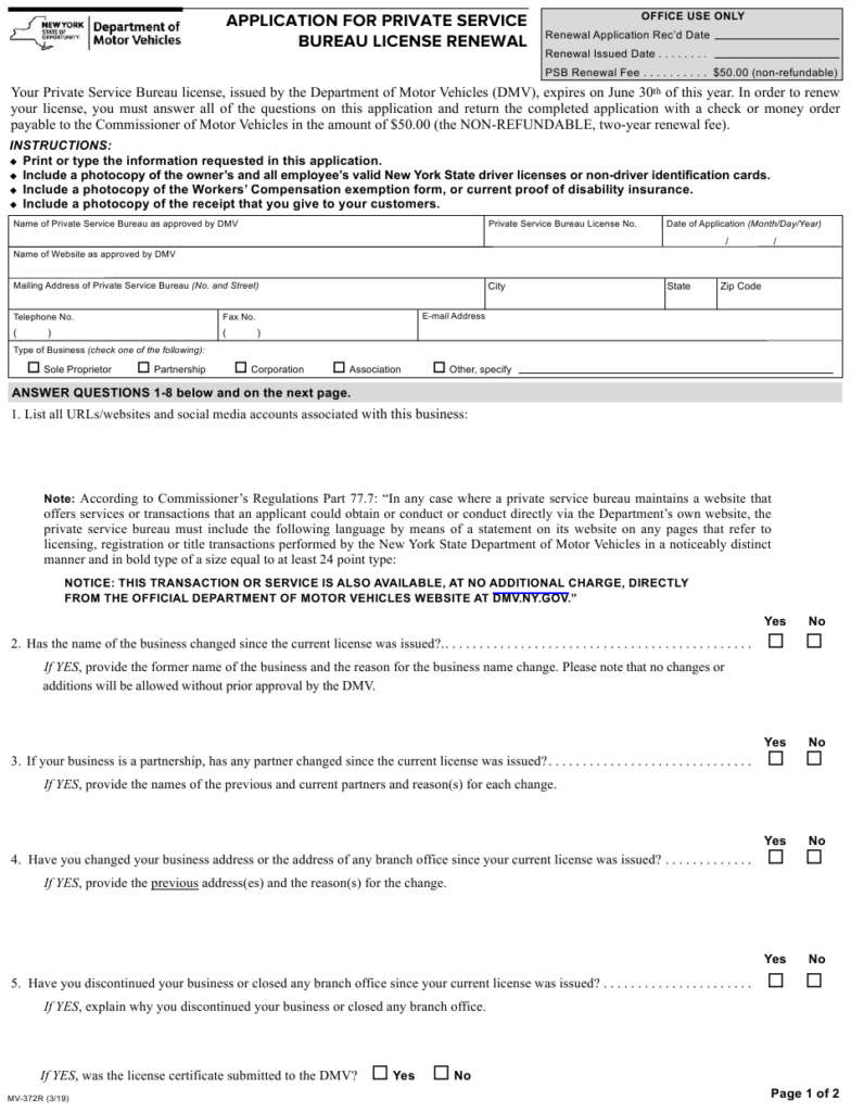 Form MV 372R Download Fillable PDF Or Fill Online Application For 