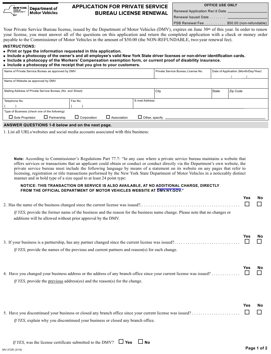 Form MV 372R Download Fillable PDF Or Fill Online Application For