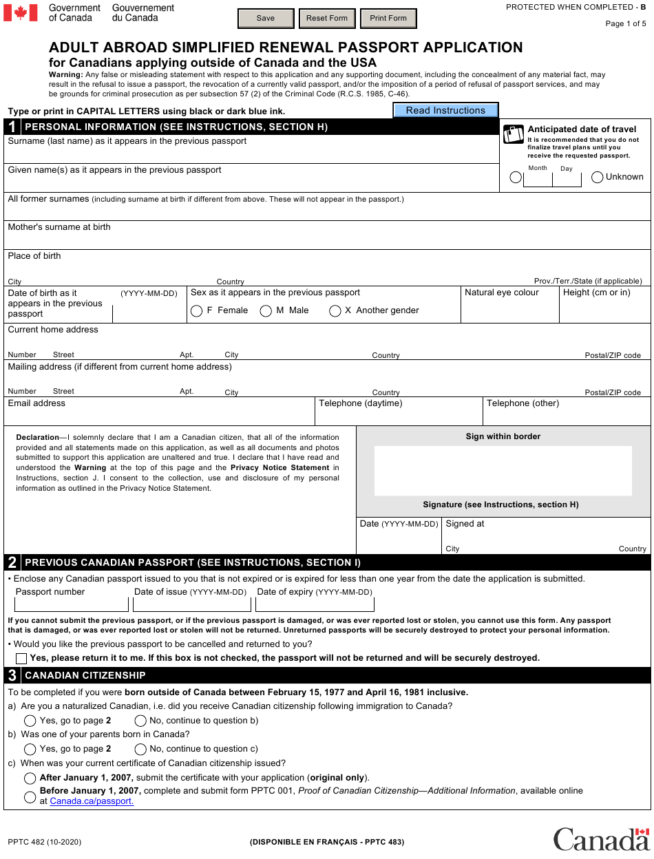 Form PPTC482 Download Fillable PDF Or Fill Online Adult Abroad