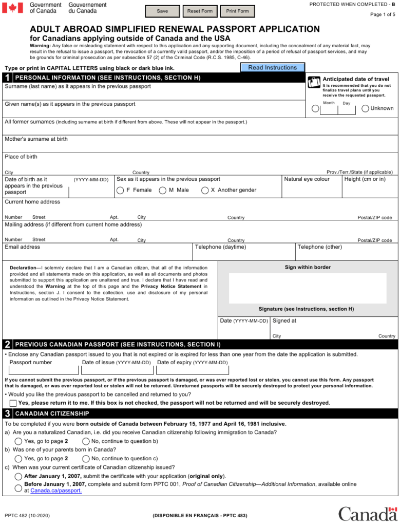 Form PPTC482 Download Fillable PDF Or Fill Online Adult Abroad 