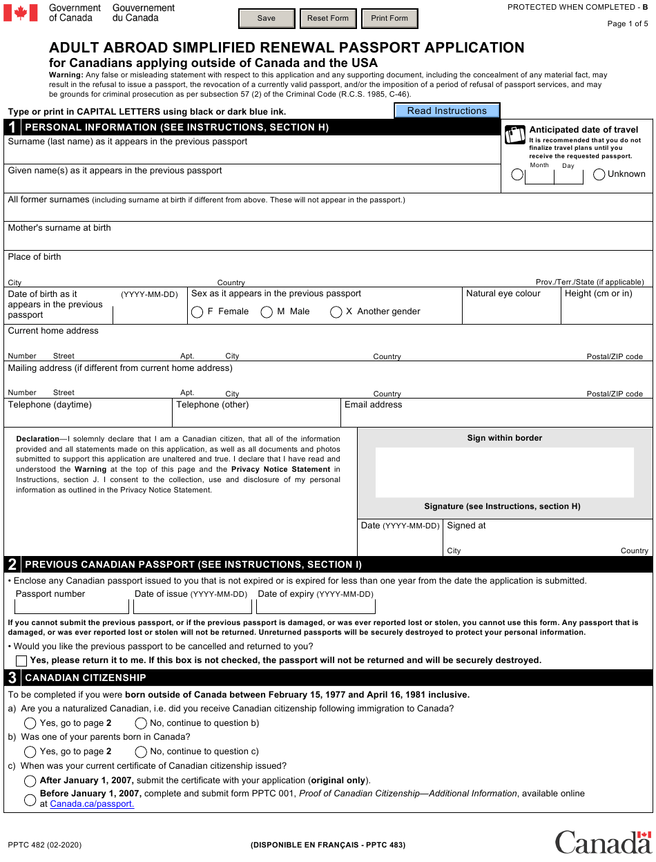 Form PPTC482 Download Fillable PDF Or Fill Online Adult Abroad