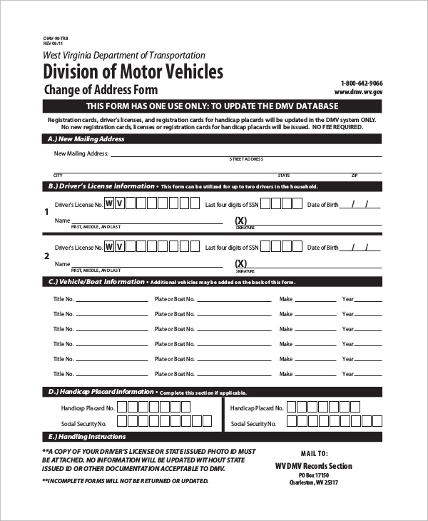 FREE 8 Sample DMV Change Of Address Forms In PDF