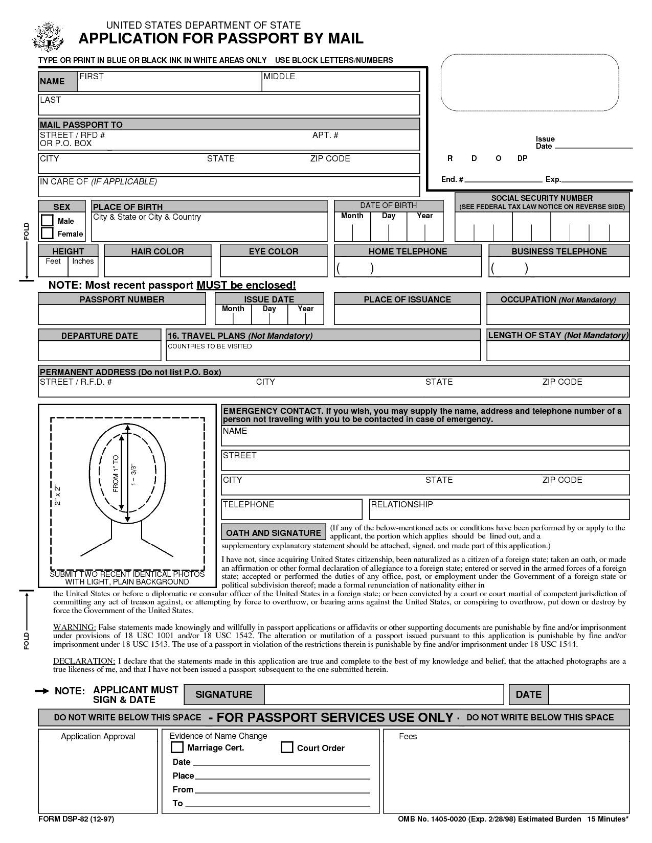 Free Printable Passport Application Form Passport Renewal Form