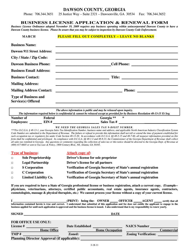 GA Business License Application Renewal Form 2011 2021 Fill And Sign