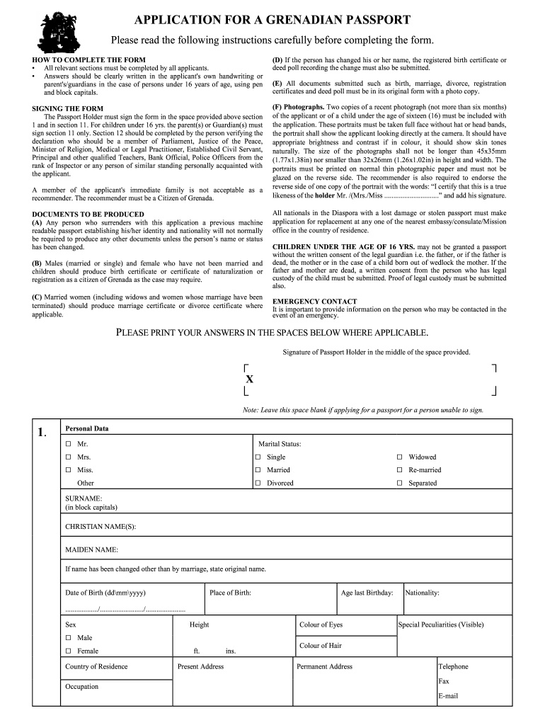 Grenada Passport Form Fill Online Printable Fillable Blank PDFfiller