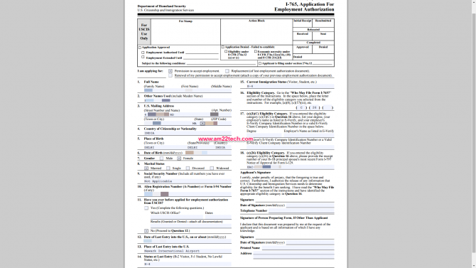 H4 EAD USCIS Form I 765 Sample Form Renewal Documents AM22 Tech 