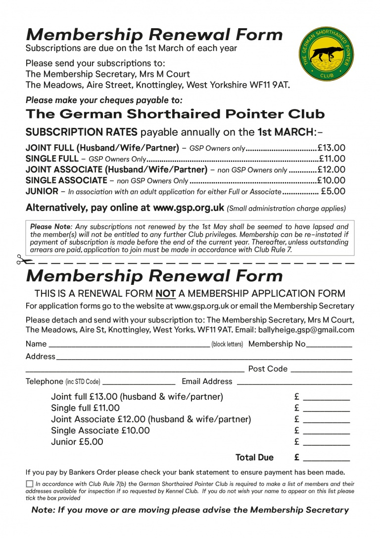 Membership Renewal Form German Shorthaired Pointer Club