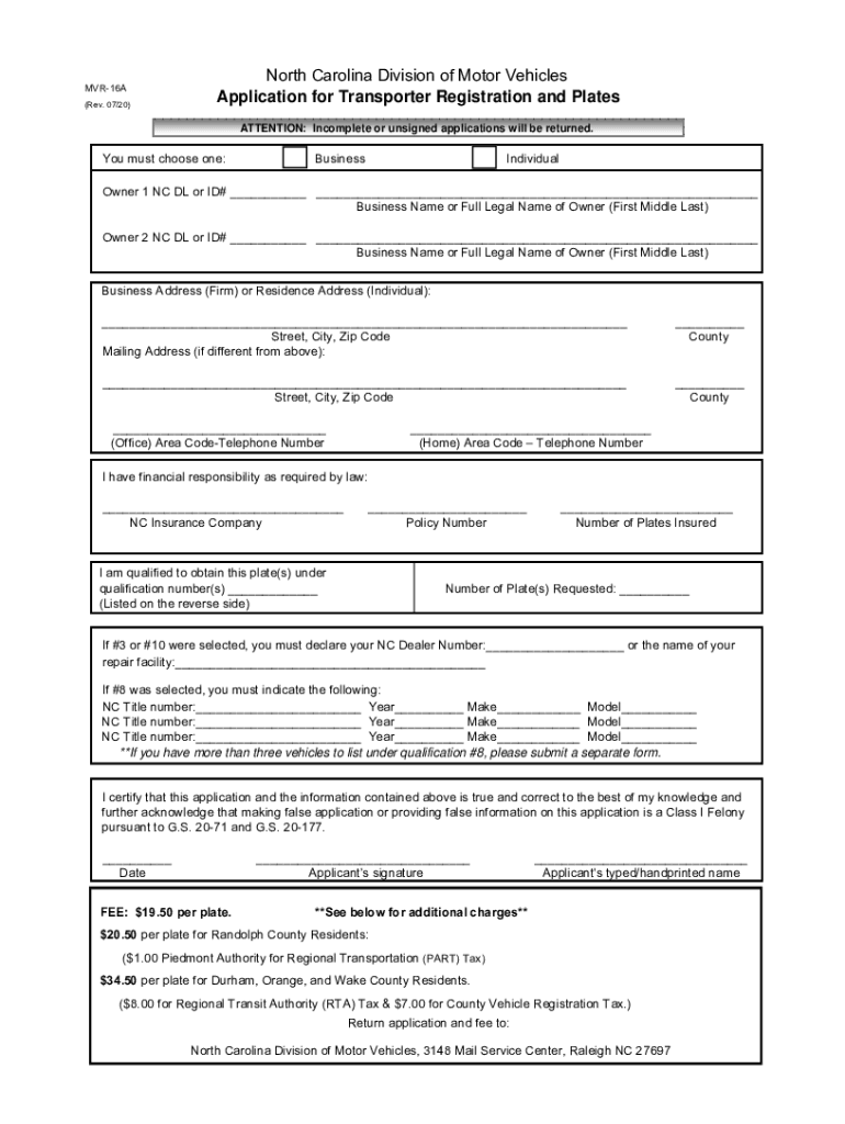 NC MVR 16A Formerly MVR 16AA 2020 2021 Fill And Sign Printable