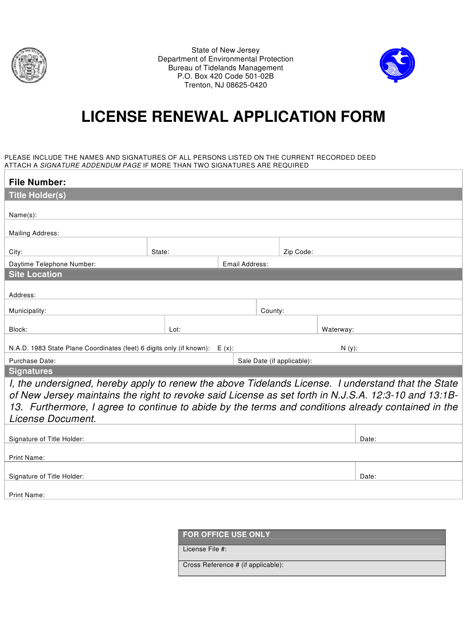 New Jersey License Renewal Application Form Download Printable PDF