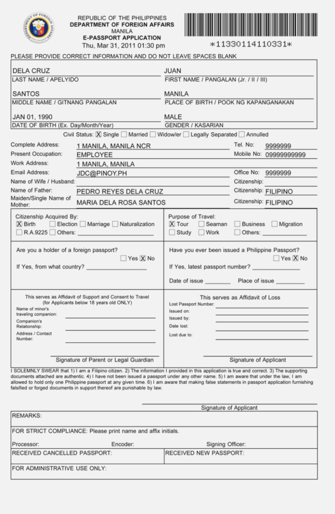 Passport Renewal Application Form Print Out Universal Network