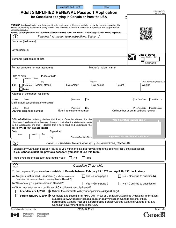 Passport Renewal Form Canada Sample Passport Application Form