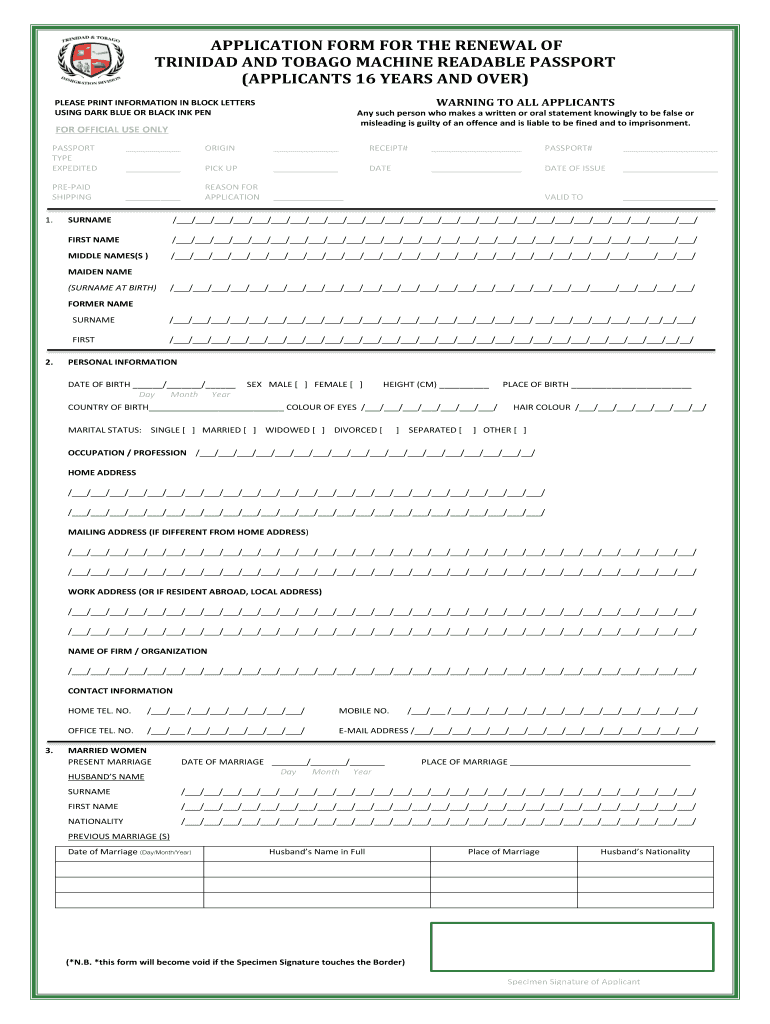 Passport Renewal Form Trinidad Fill Online Printable Fillable 