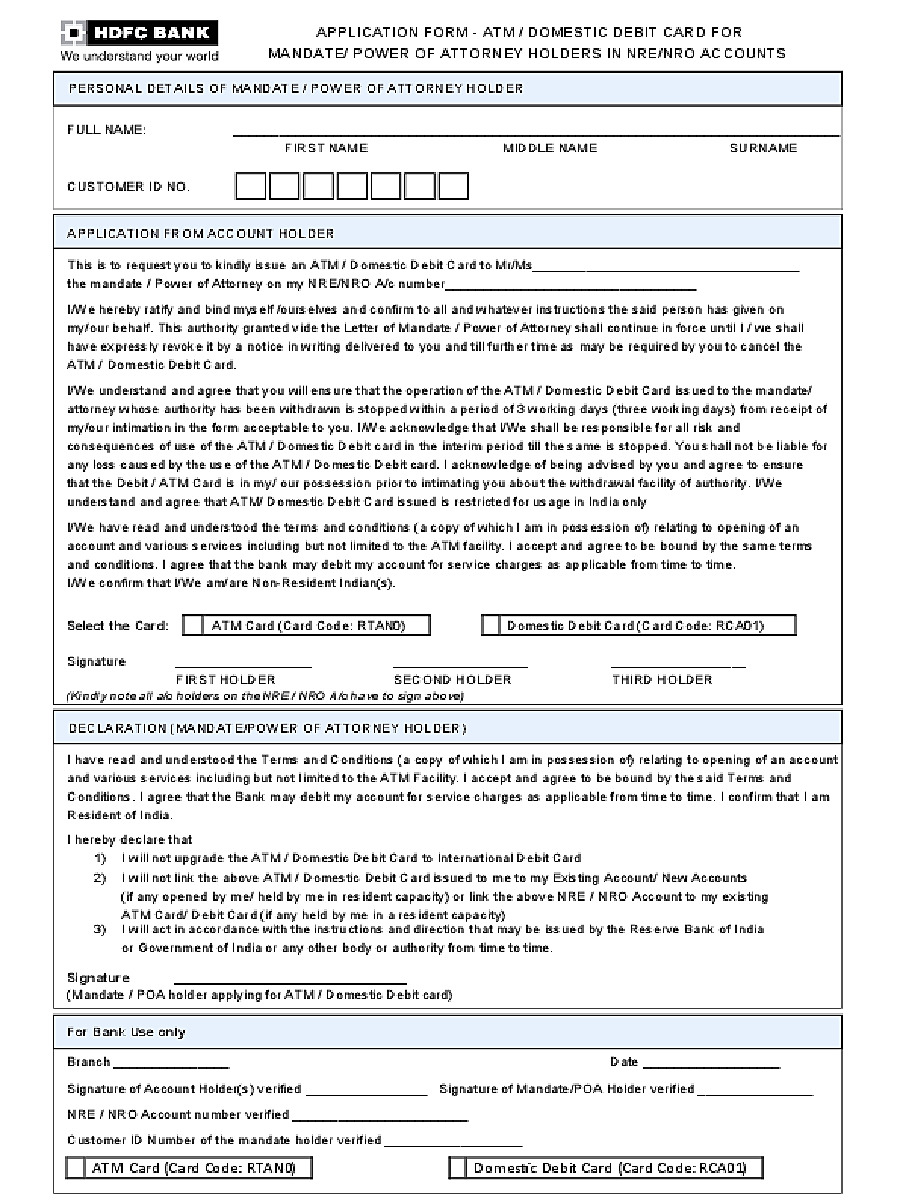  PDF HDFC ATM Card Application Form PDF Download In English InstaPDF