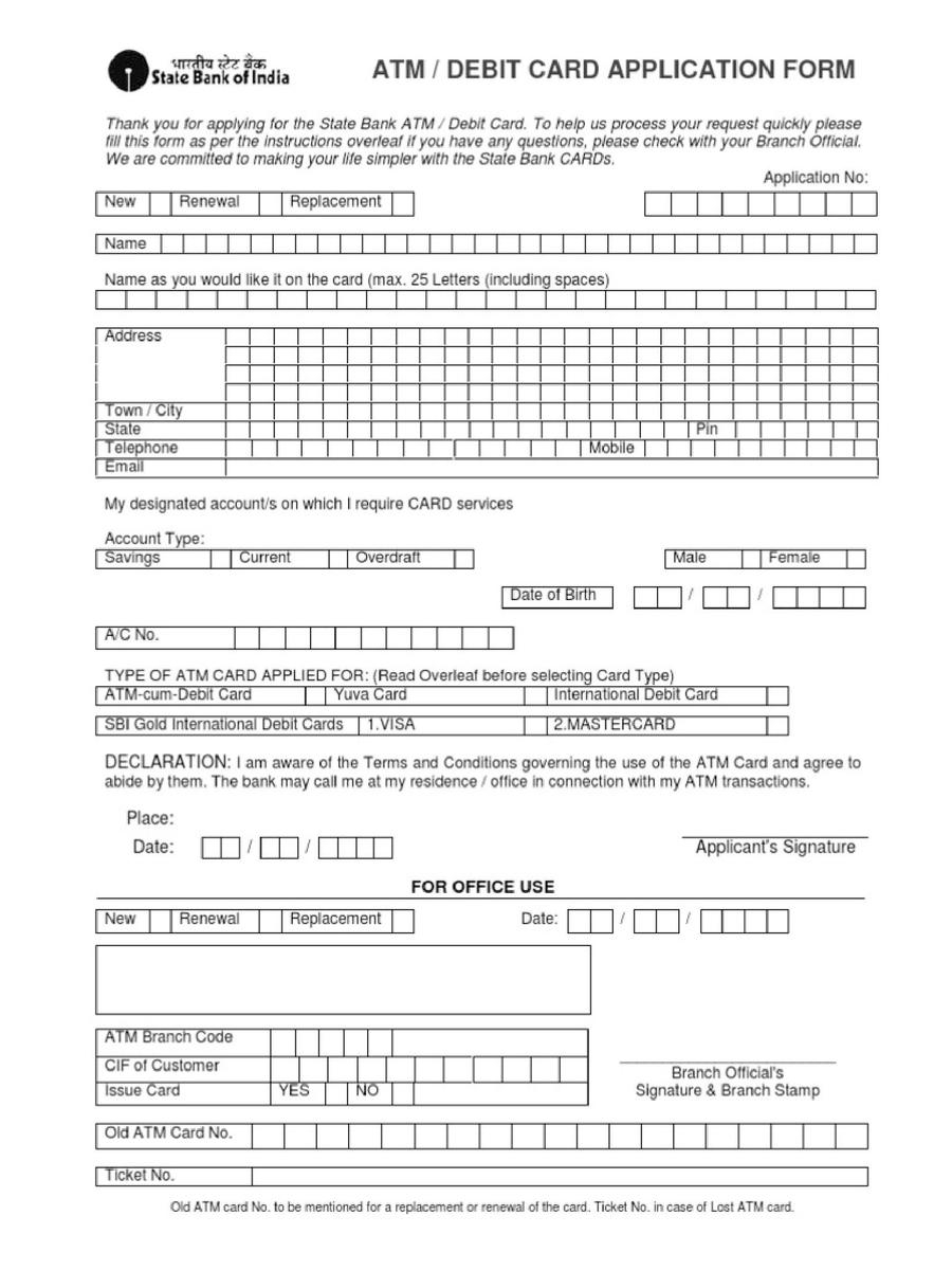 PDF SBI ATM Card Application Form PDF Download InstaPDF