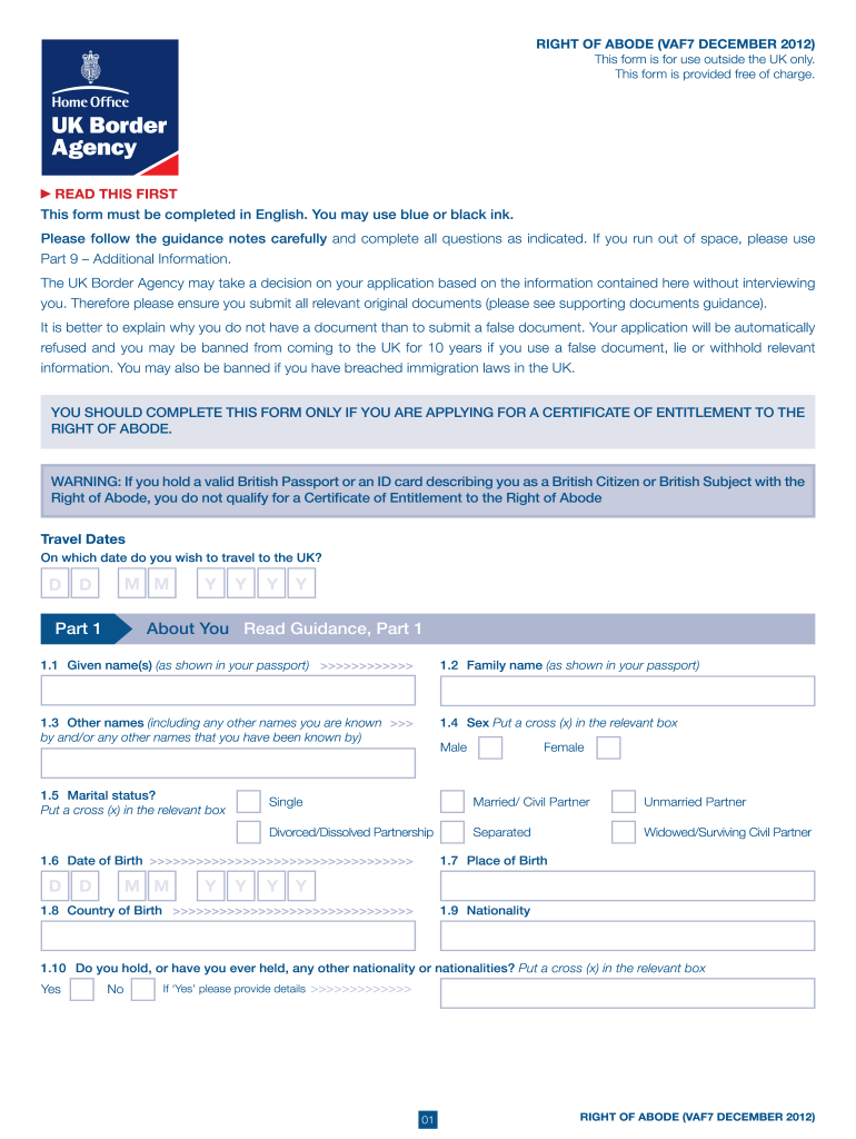 Right Of Abode Form To Fill Fill Out And Sign Printable PDF Template