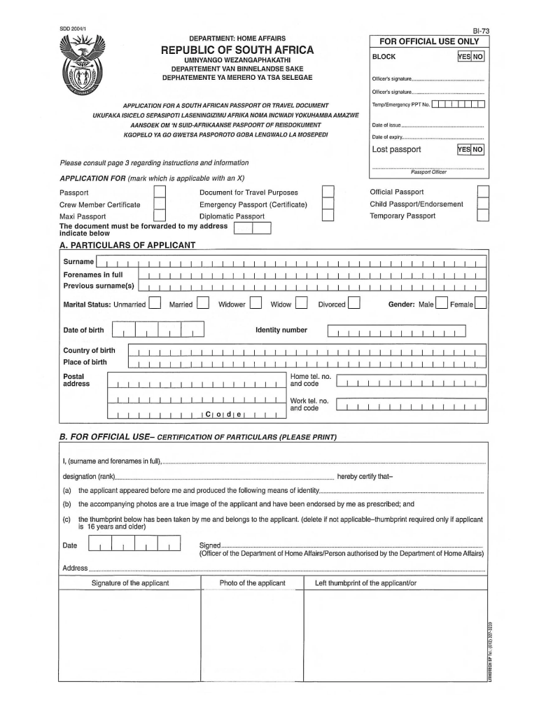 South African Passport Renewal Form Dha 73 PrintableForm