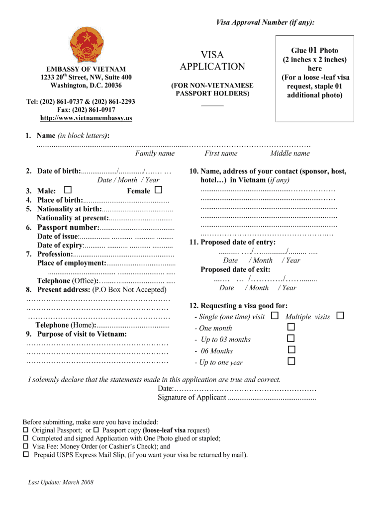 Vietnam Visa Application Form Fill Out And Sign Printable PDF 
